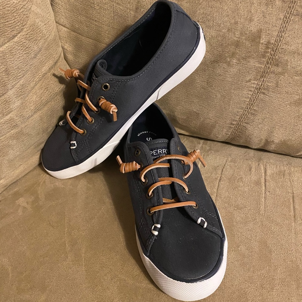 Sperry Top-Sider Navy Blue Canvas Sneakers Women’s Size 7 Casual Lace Up Shoes - Picture 2 of 6